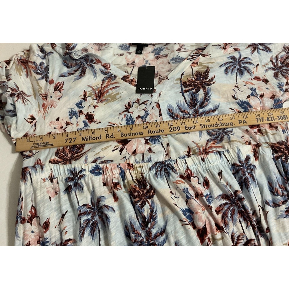 Torrid Maxi Dress Babydoll Cover Up Tropic Palm Tree Beach Short Sleeve Sz 2 NWT - Picture 8 of 11